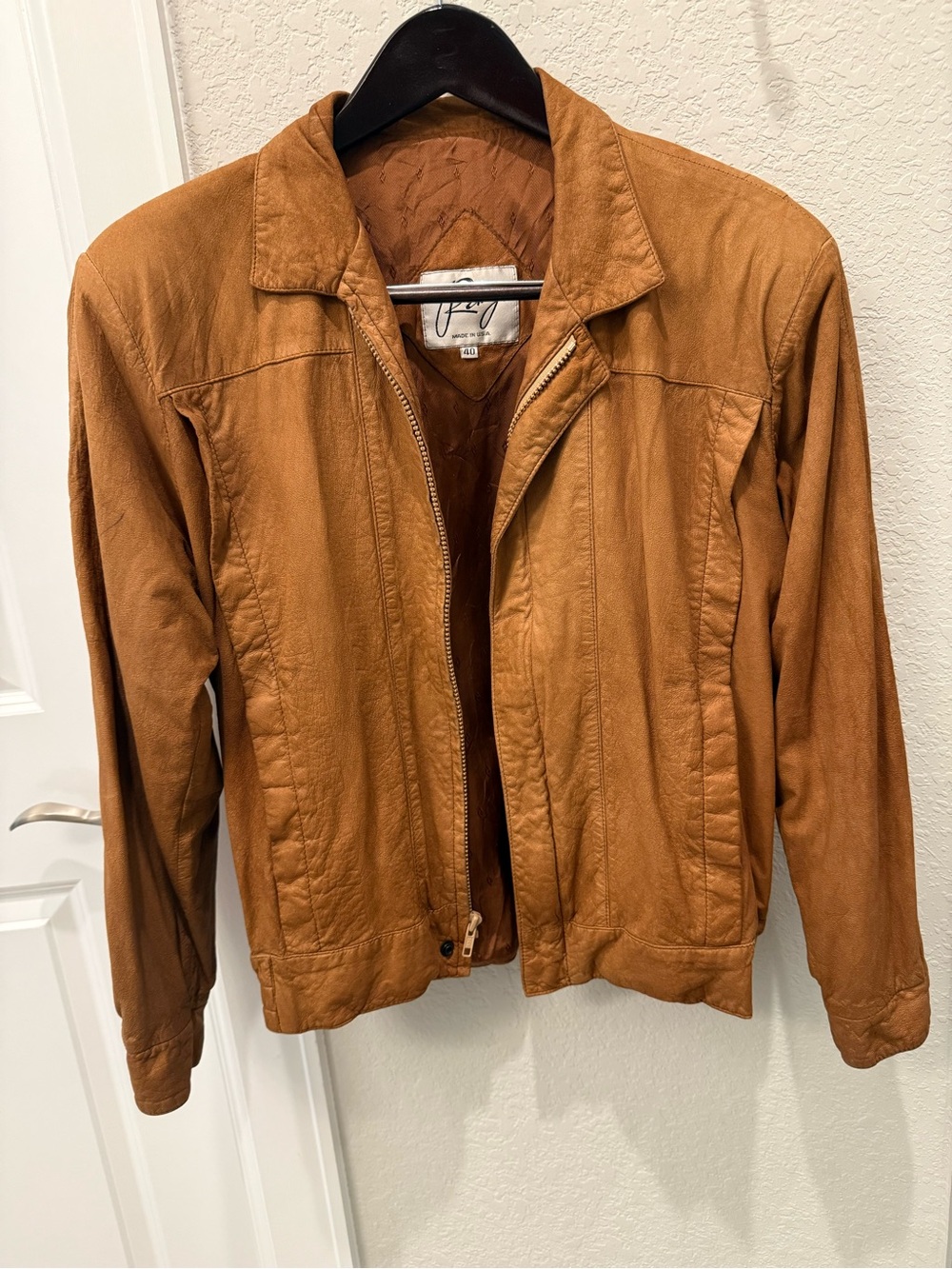 Vintage Men's Tan Suede leather Bomber Jacket - Classic Zip Front